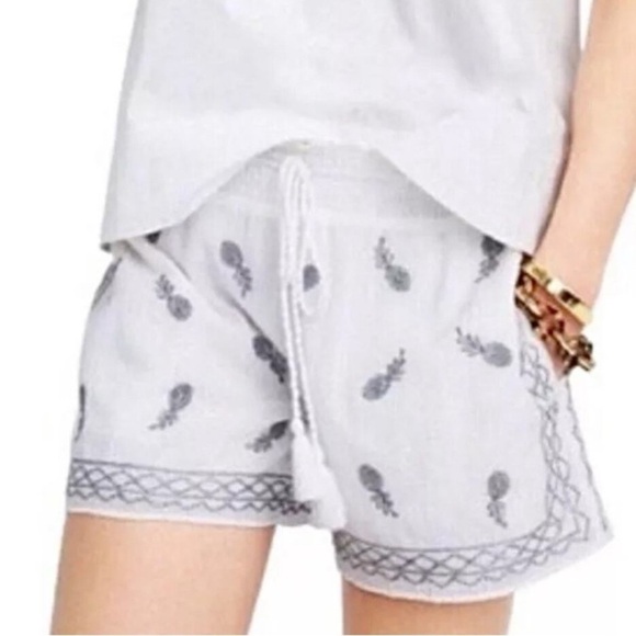 J crew cotton lined white shorts silver metallic embroidery pineapples medium - Picture 2 of 10